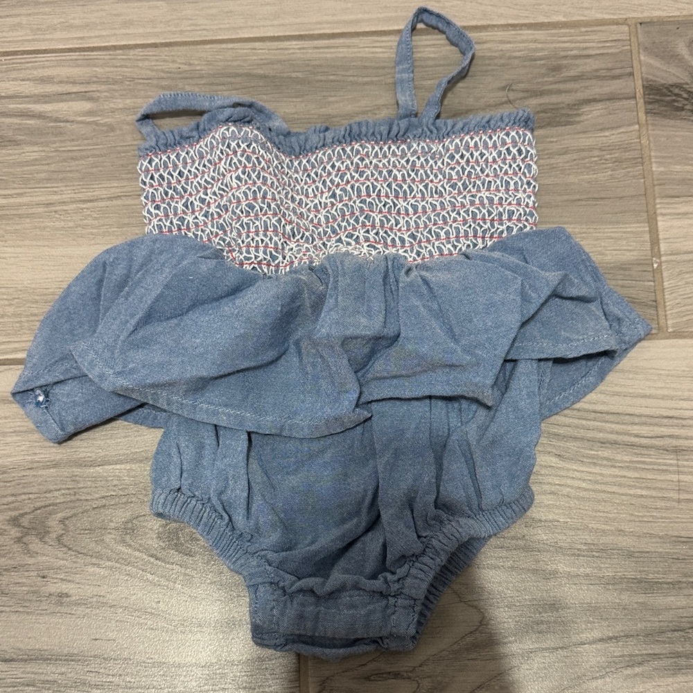Old Navy Blue Denim-Look Smocked Ruffle Baby One-Piece
